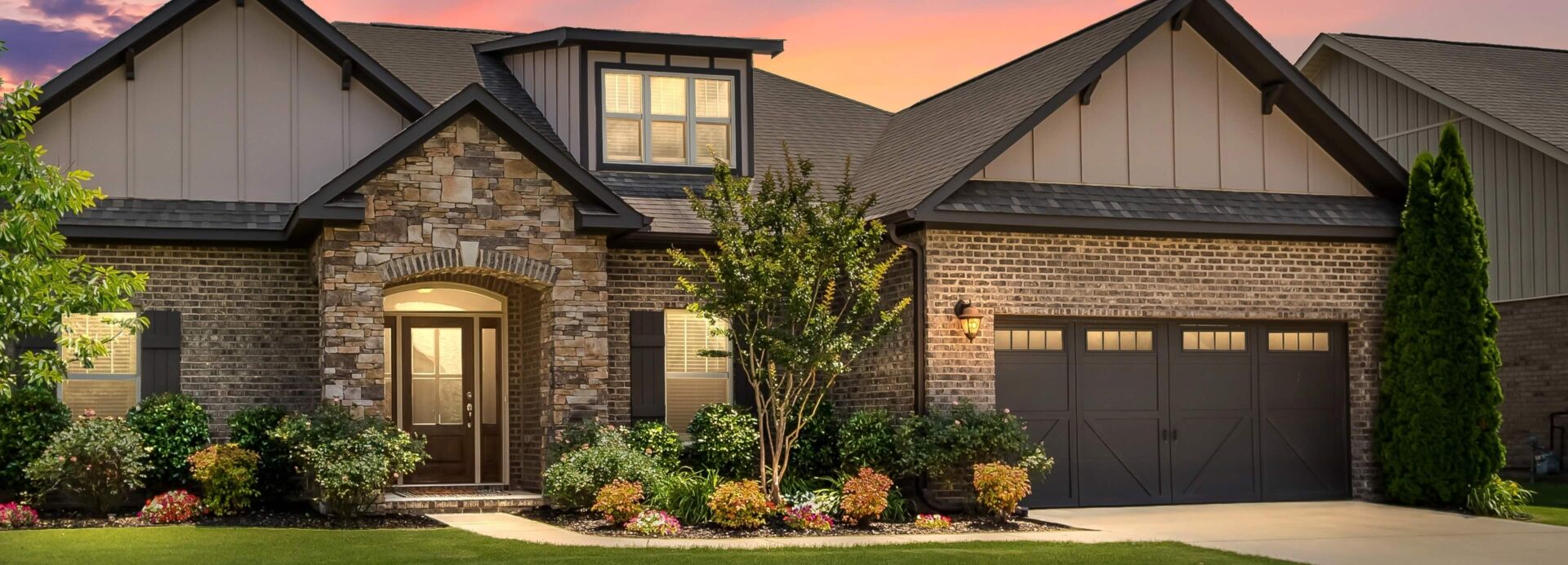 Wide front view of house with wooden roof image scaled